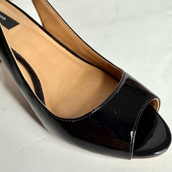 ANN TAYLOR Perfect KH Slingback Black Patent Leather Peep Toe Size 7.5 Heels - Picture 13 of 15